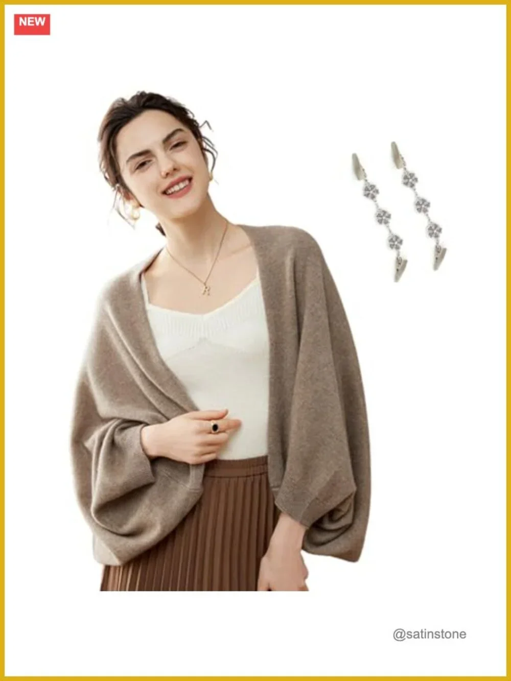 Wrap Sweater Shawl with Sleeves Poncho Pashmina Clips